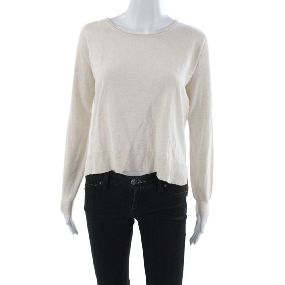 Faherty Women Pullover Sweater Beige Long Sleeve Round Neck Size XS